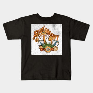 Stay Groovy 60s - Retro Mushrooms & Flowers Kids T-Shirt